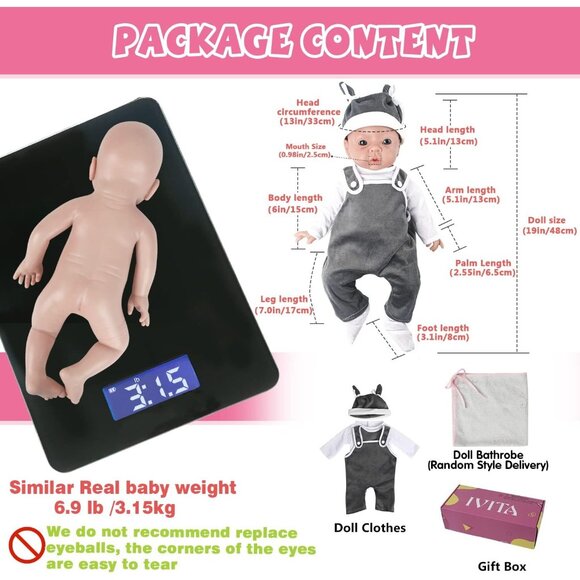 🆕19 inch Full Body Silicone Baby Dolls Girl Open Eyes Baby With DOLL Clothes - Picture 6 of 6